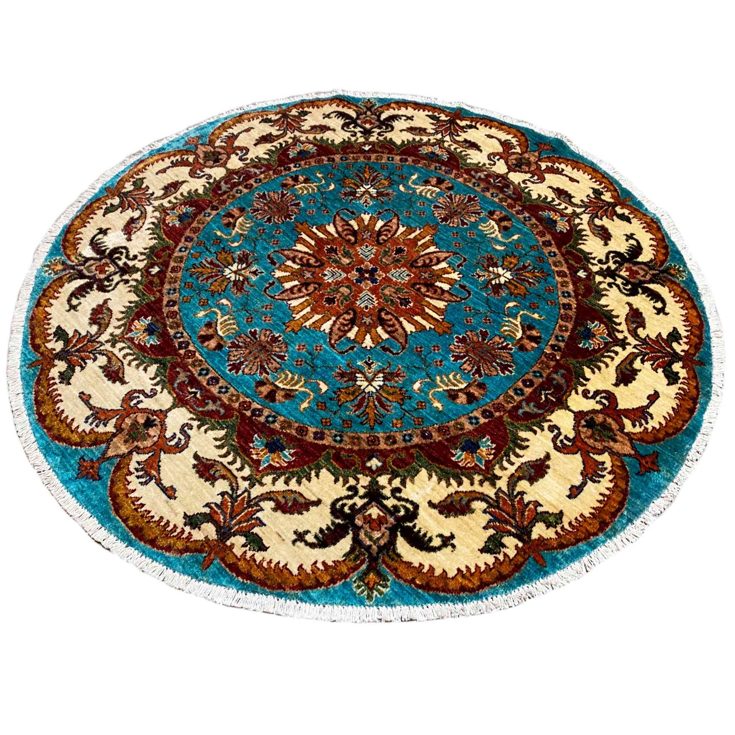 Türkiser Runder Kazak Teppich, 143x142 cm - German Carpet Shop