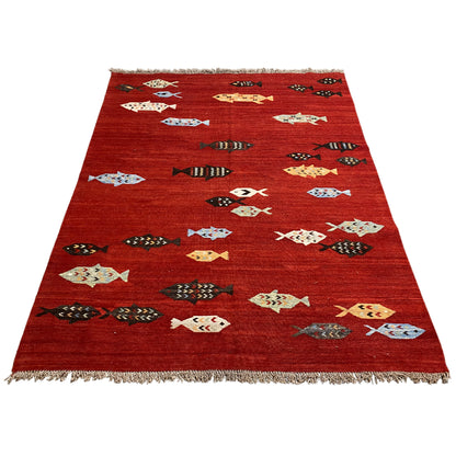 Roter Kelim Qashqai Teppich 191x153 cm - German Carpet Shop