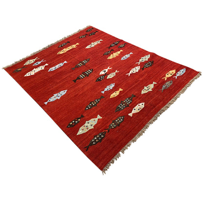 Roter Kelim Qashqai Teppich 191x153 cm - German Carpet Shop