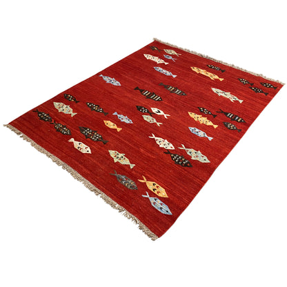Roter Kelim Qashqai Teppich 191x153 cm - German Carpet Shop