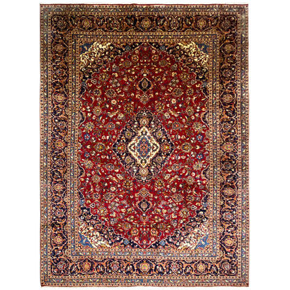 Rot-blauer Orientteppich mit Mittelmedaillon und ornamentierter Bordüre, rechteckig
