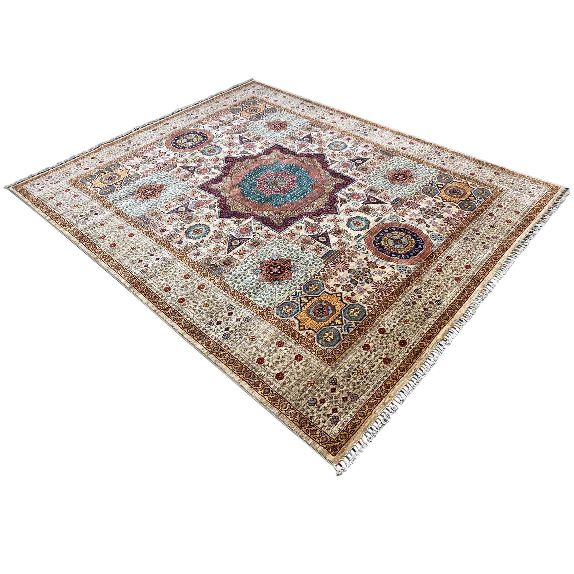 Handgeknüpfter Woll-Khorjin-Teppich, Beige & Multicolor, 296x250 cm - German Carpet Shop