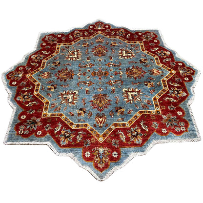 Handgeknüpfter Woll-Stern-Khorjin-Teppich, Blau & Rot, 205x202 cm - German Carpet Shop