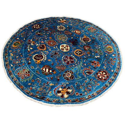 Handgeknüpfter Woll-Rundteppich, Blau, 180x178 cm - German Carpet Shop