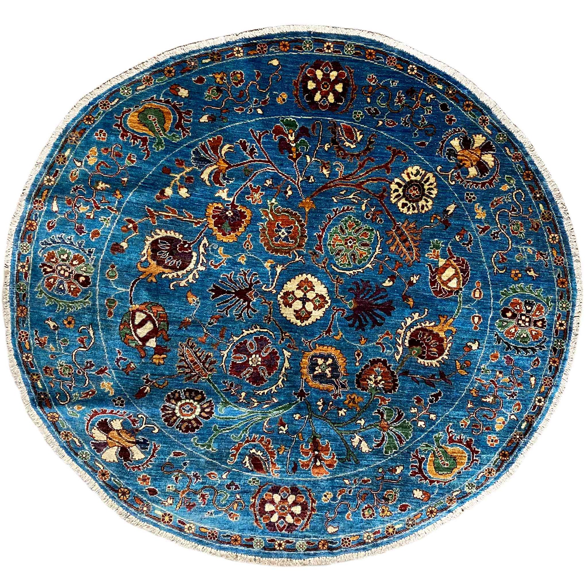 Handgeknüpfter Woll-Rundteppich, Blau, 180x178 cm - German Carpet Shop