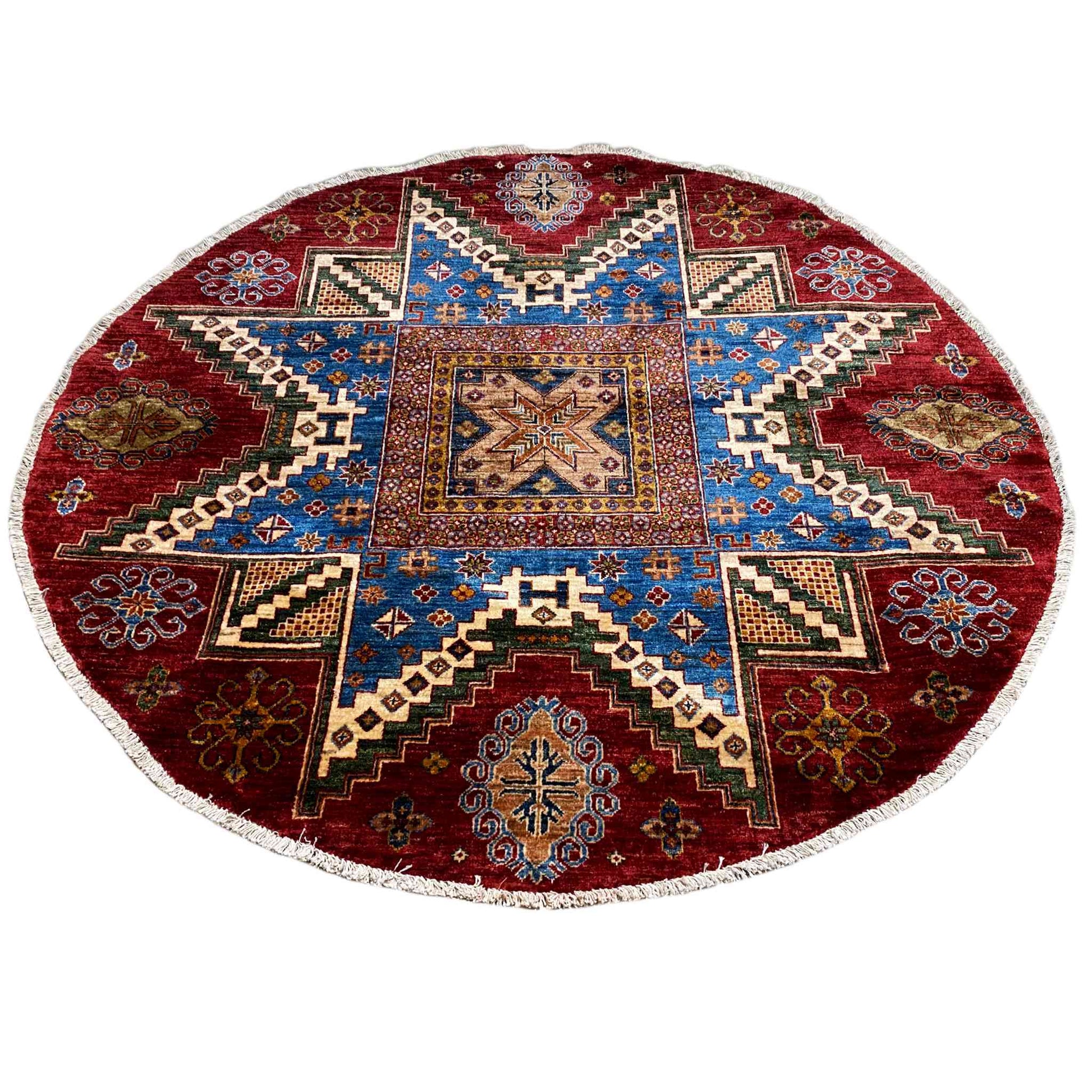 Khorjin-Teppich, Rot & Blau, 180x180 cm - German Carpet Shop