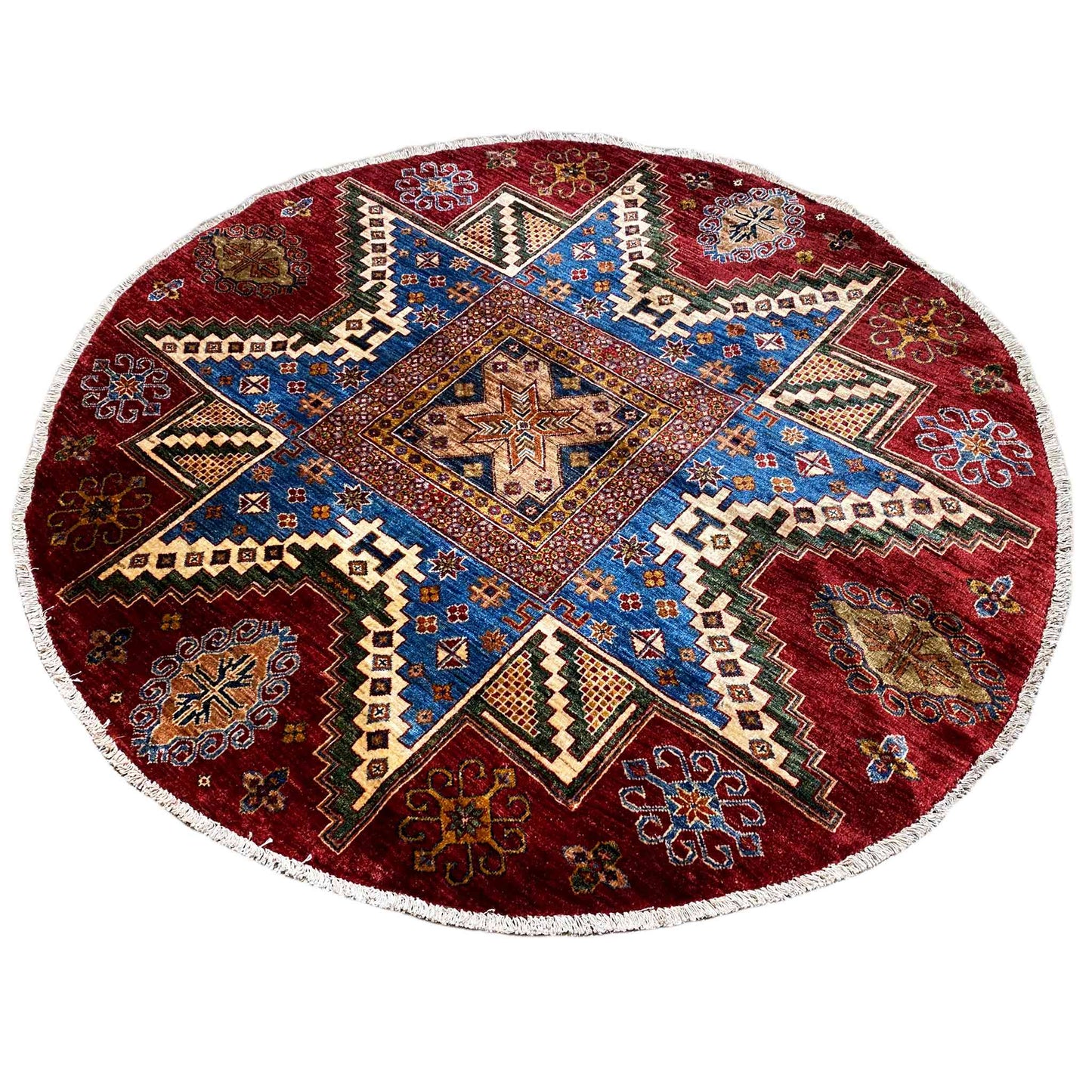Khorjin-Teppich, Rot & Blau, 180x180 cm - German Carpet Shop