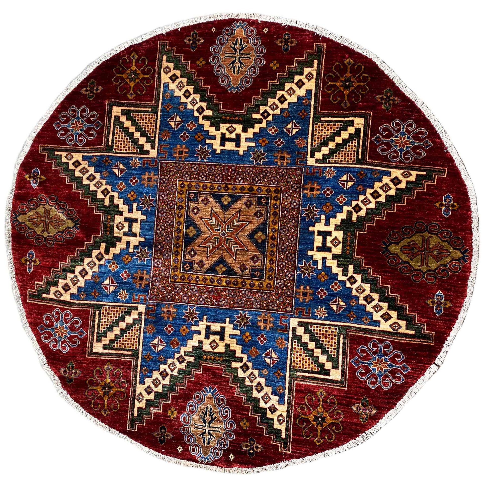 Khorjin-Teppich, Rot & Blau, 180x180 cm - German Carpet Shop