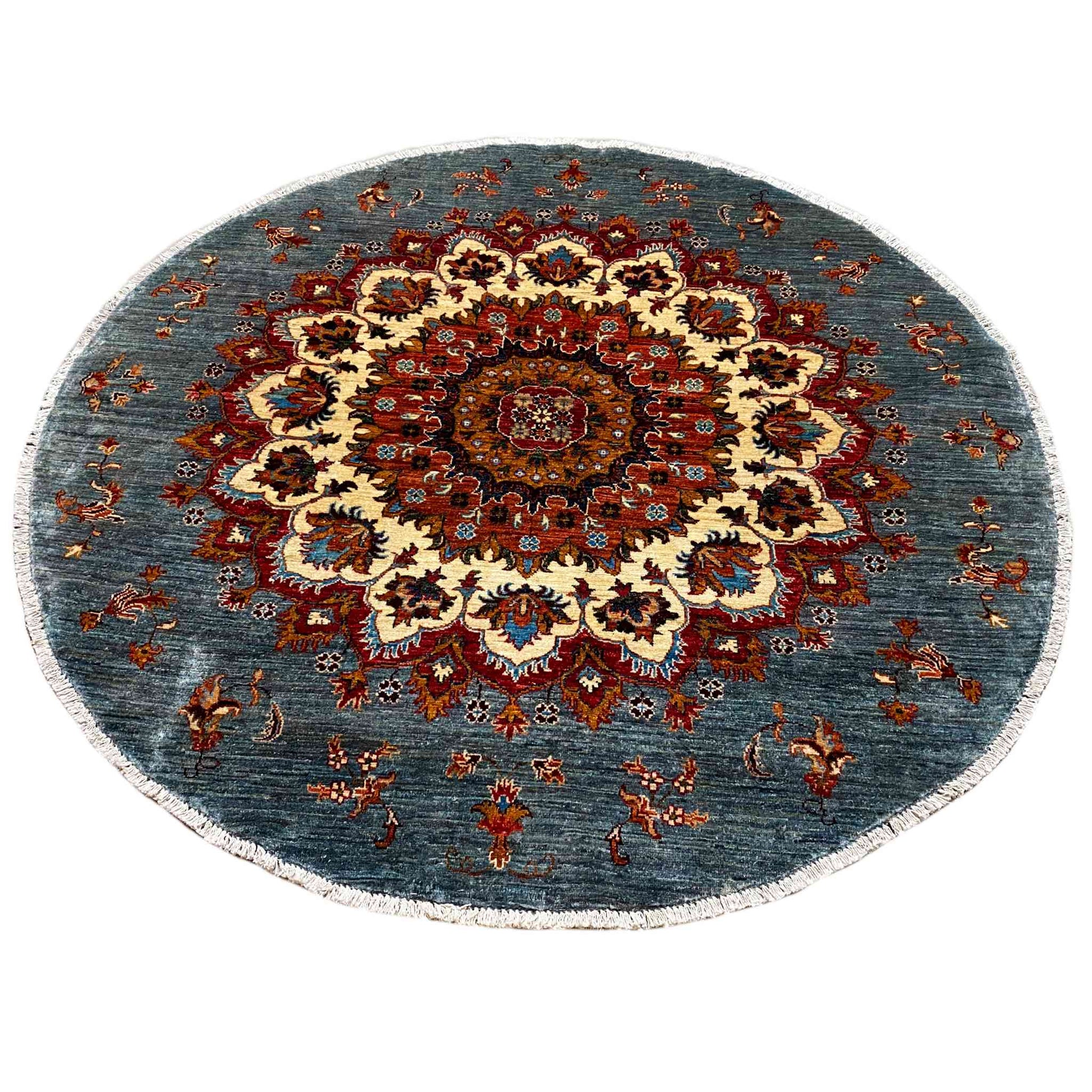 Handgeknüpfter Khorjin Teppich, Blau & Rot, 177x176 cm - German Carpet Shop