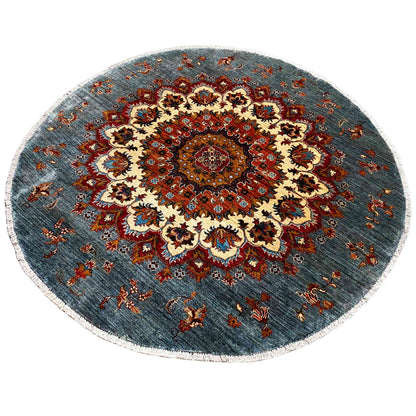 Handgeknüpfter Khorjin Teppich, Blau & Rot, 177x176 cm - German Carpet Shop