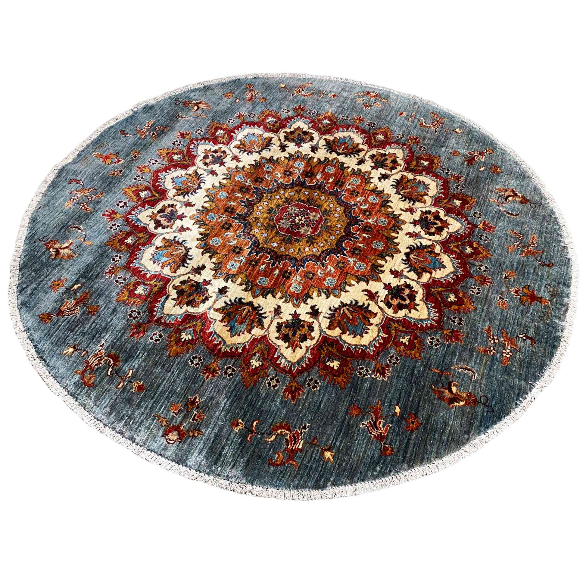 Handgeknüpfter Khorjin Teppich, Blau & Rot, 177x176 cm - German Carpet Shop