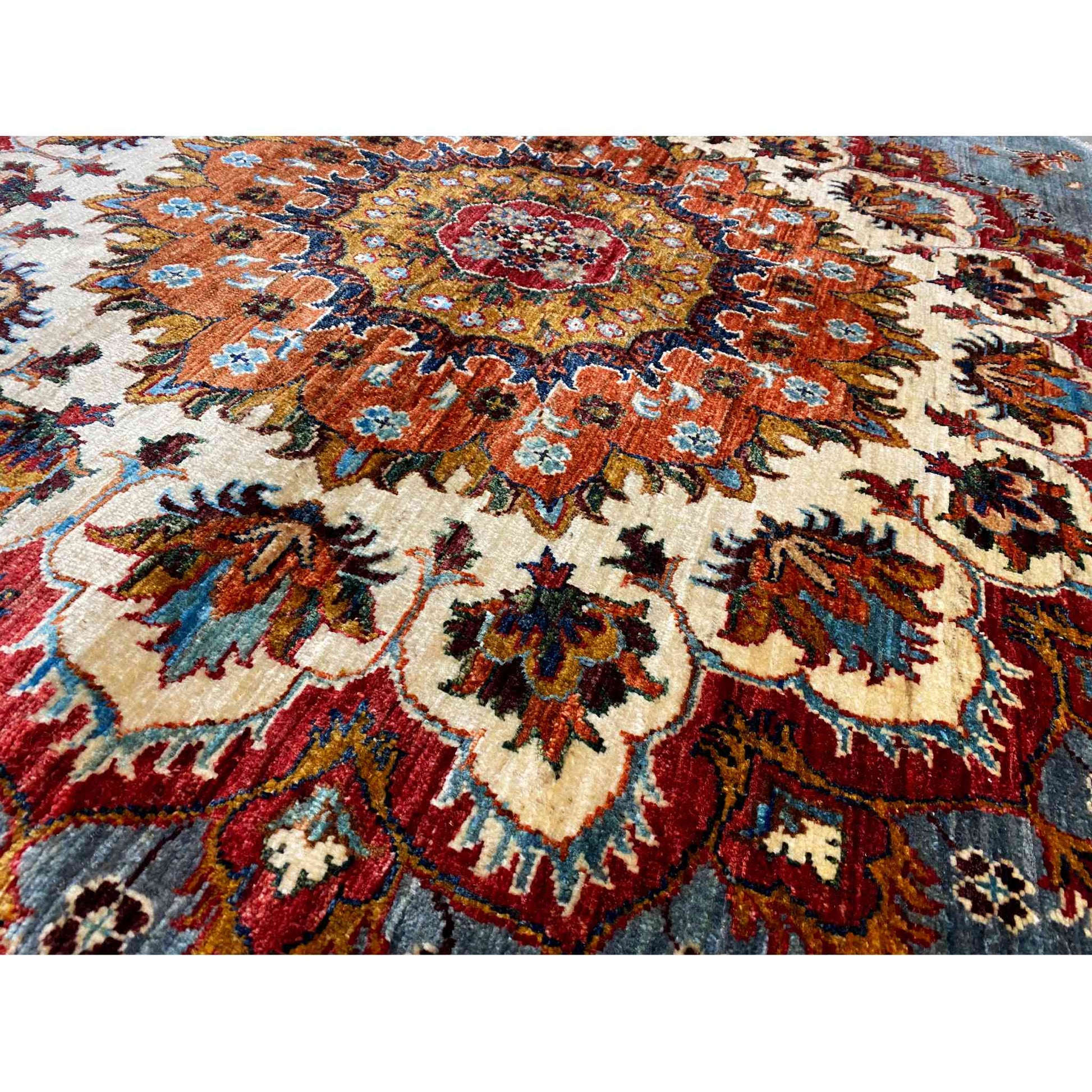 Handgeknüpfter Khorjin Teppich, Blau & Rot, 177x176 cm - German Carpet Shop