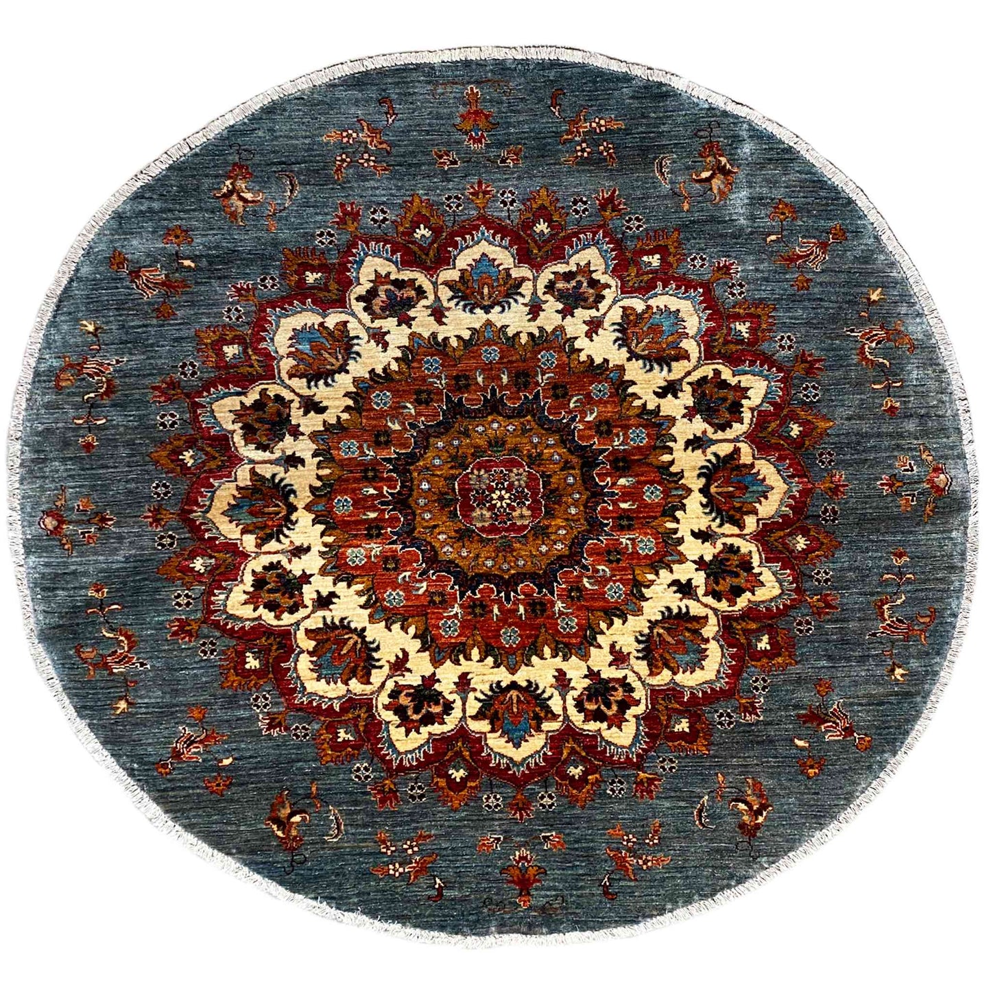 Handgeknüpfter Khorjin Teppich, Blau & Rot, 177x176 cm - German Carpet Shop