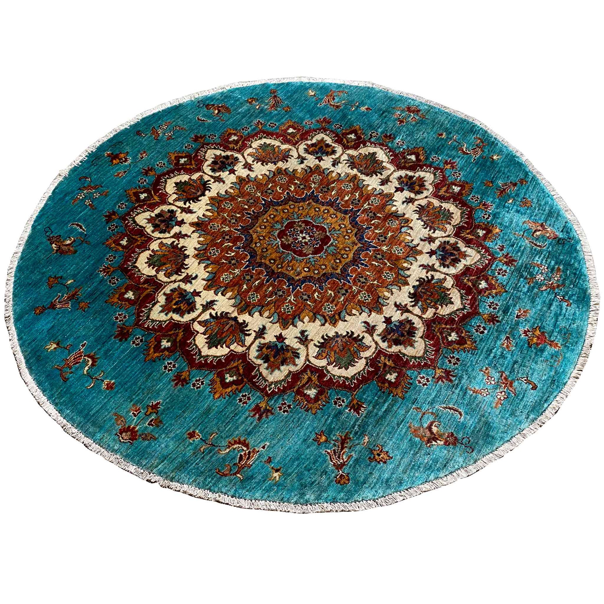 Khorjin-Teppich in Türkis und Rot, 173x172 cm - German Carpet Shop