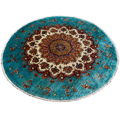 Khorjin-Teppich in Türkis und Rot, 173x172 cm - German Carpet Shop