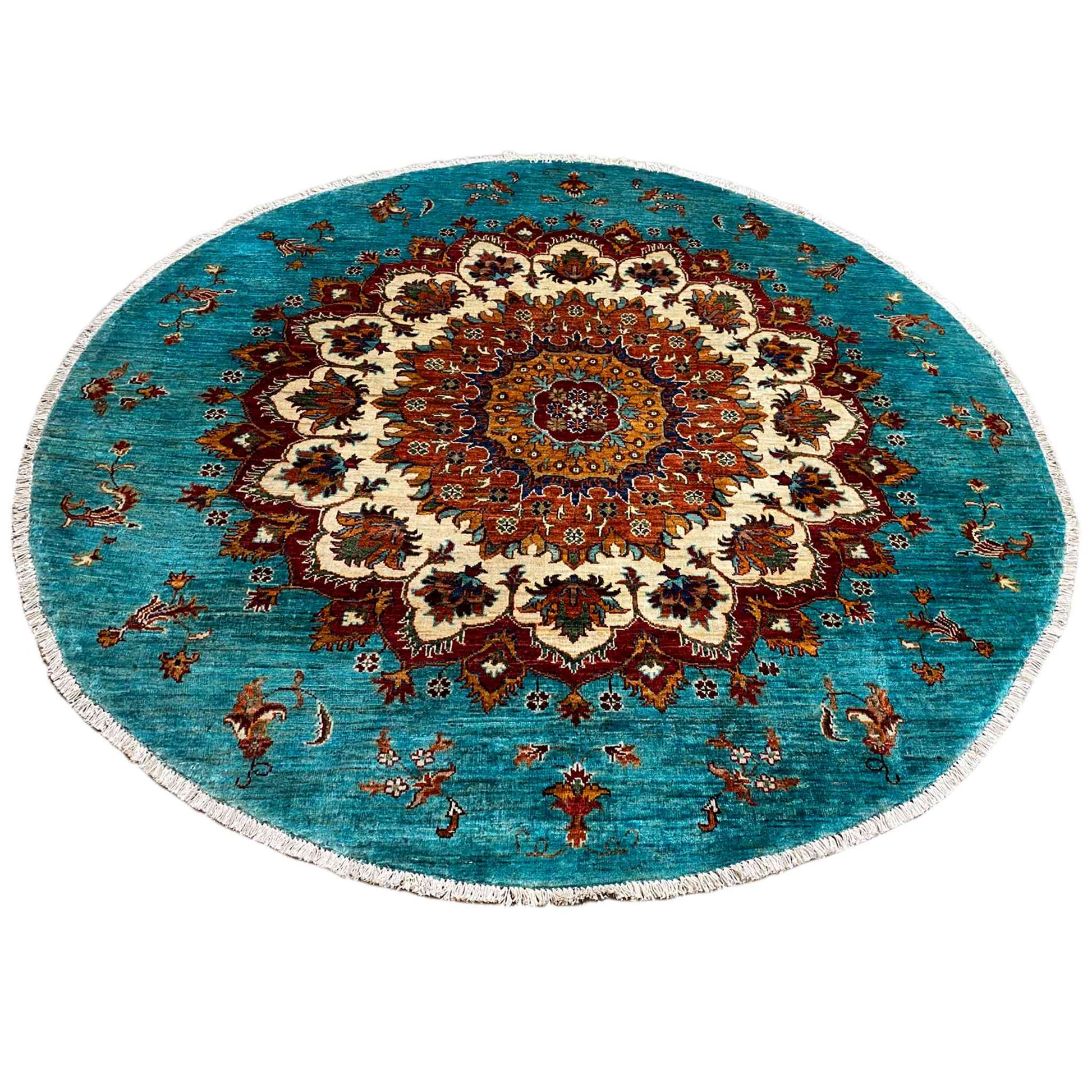 Khorjin-Teppich in Türkis und Rot, 173x172 cm - German Carpet Shop