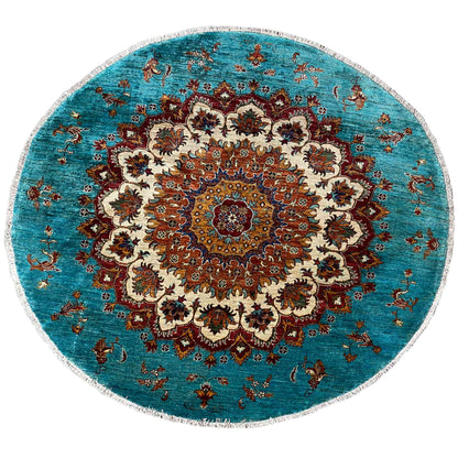 Khorjin-Teppich in Türkis und Rot, 173x172 cm - German Carpet Shop