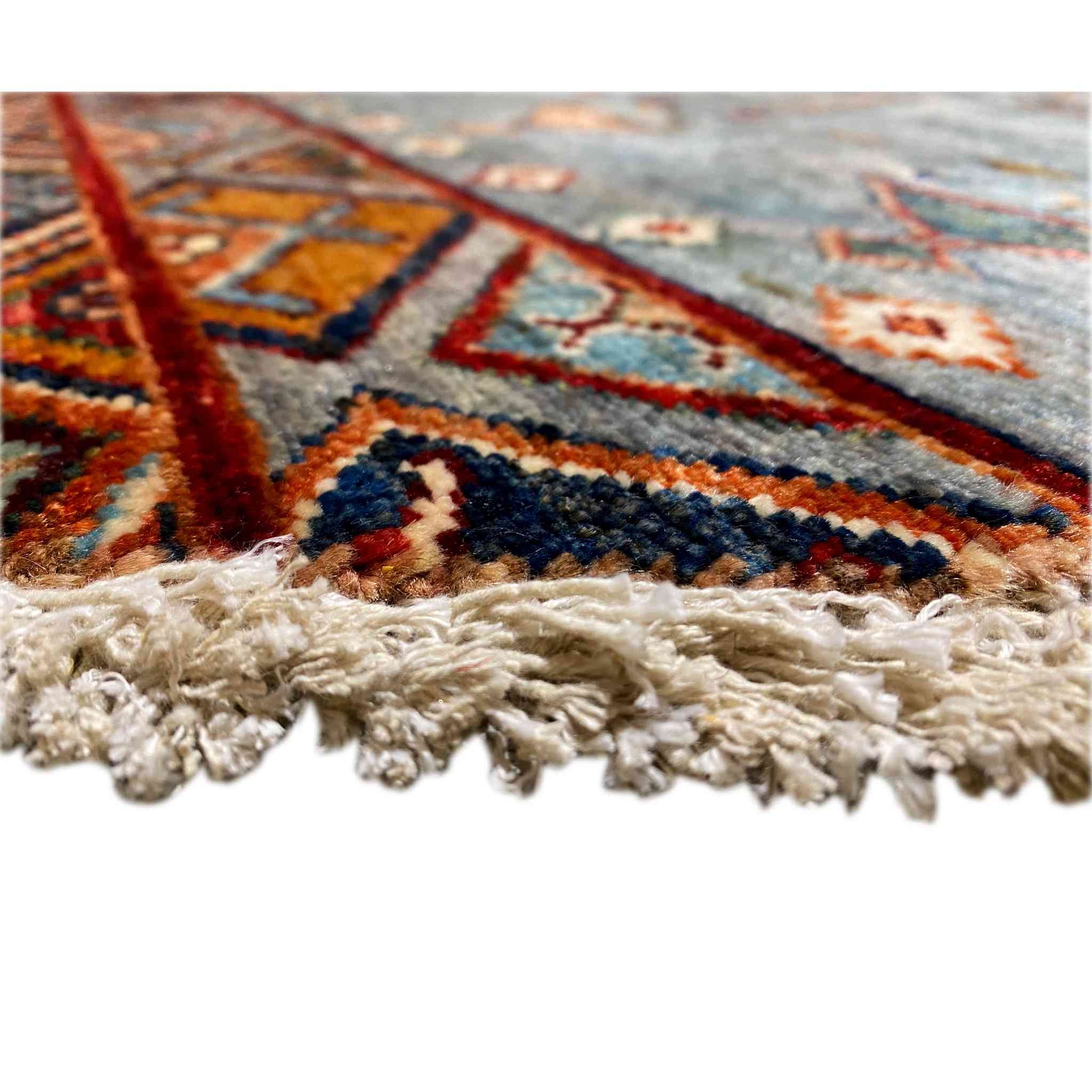 Runder Handgeknüpfter Wollteppich in Blau & Braun, 198x196 cm - German Carpet Shop