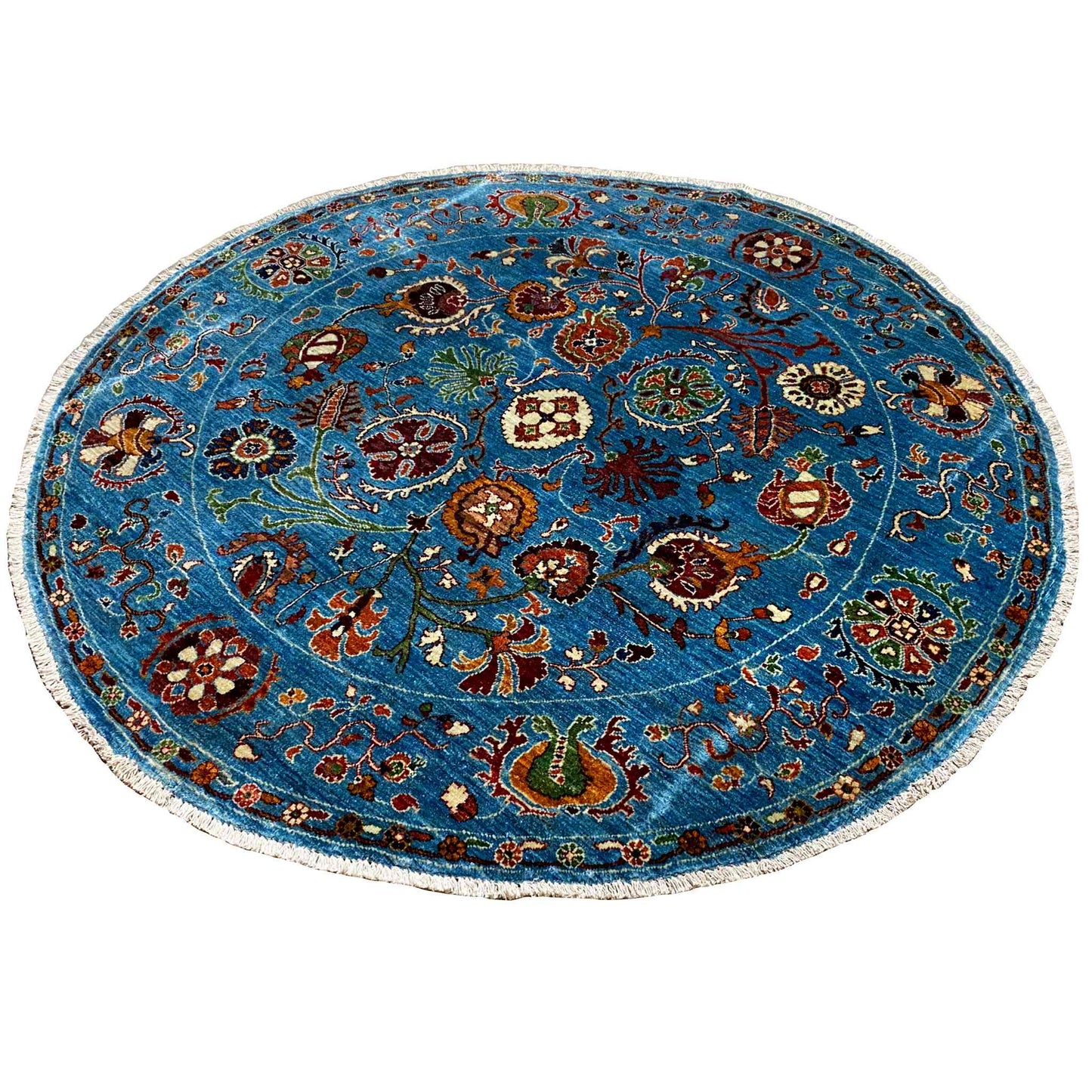 Khorjin-Wollteppich mit blauem Blumenmuster, 180x180 cm - German Carpet Shop