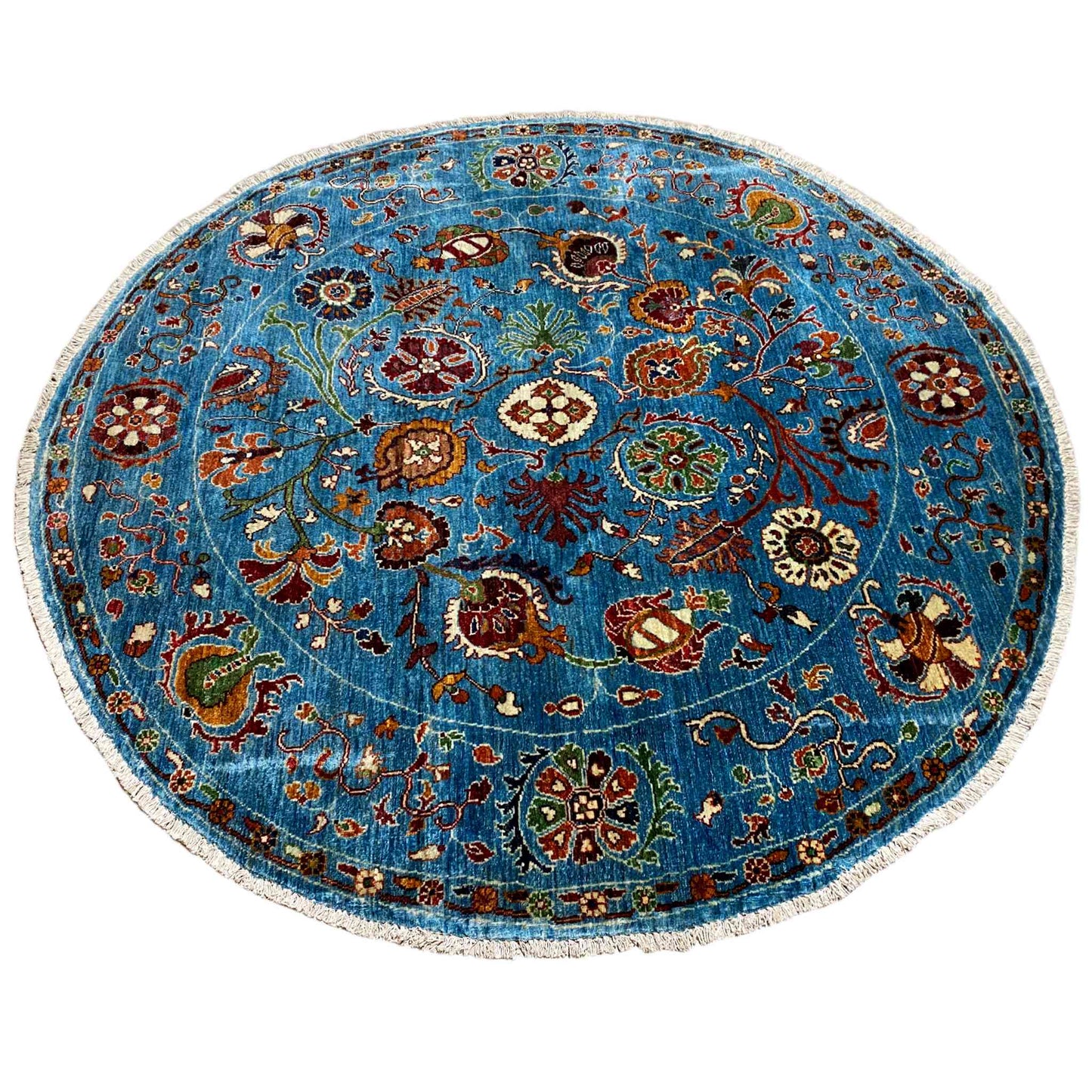 Khorjin-Wollteppich mit blauem Blumenmuster, 180x180 cm - German Carpet Shop