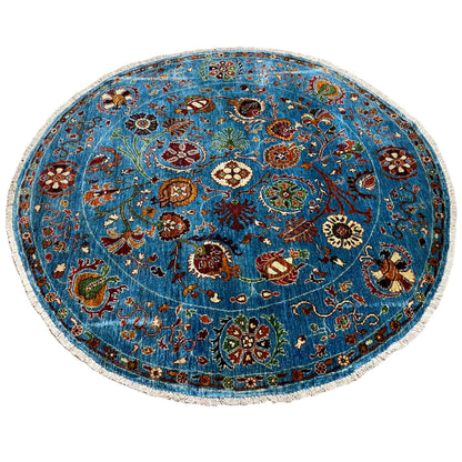 Khorjin-Wollteppich mit blauem Blumenmuster, 180x180 cm - German Carpet Shop