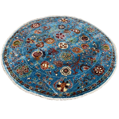 Khorjin-Wollteppich mit blauem Blumenmuster, 180x180 cm - German Carpet Shop