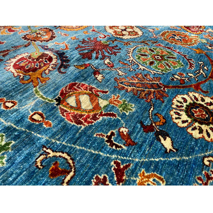 Khorjin-Wollteppich mit blauem Blumenmuster, 180x180 cm - German Carpet Shop