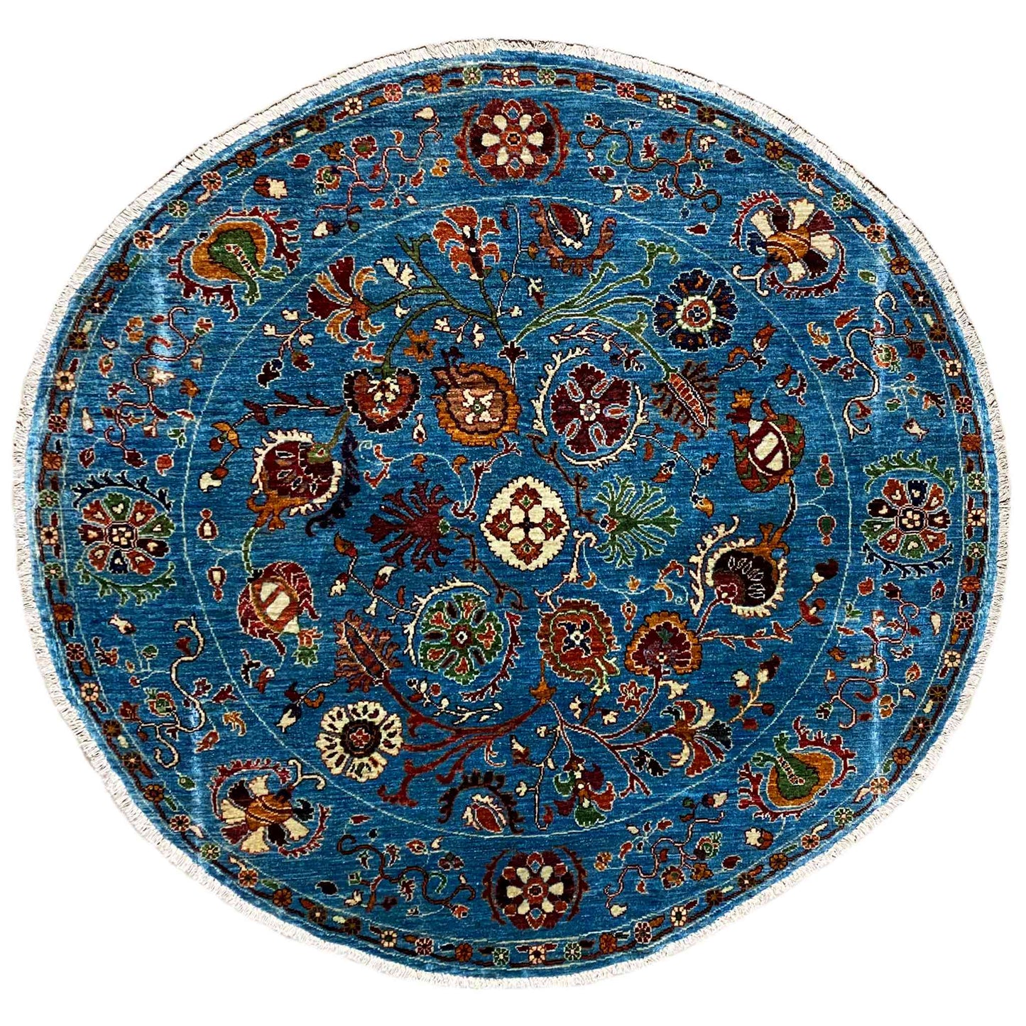 Khorjin-Wollteppich mit blauem Blumenmuster, 180x180 cm - German Carpet Shop