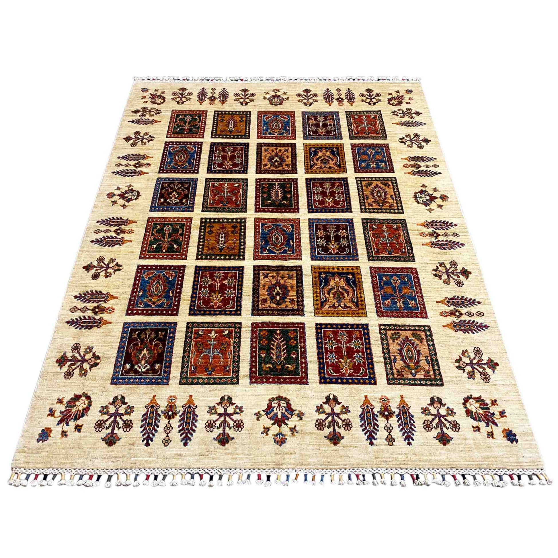 Khorjin Teppich - Creme & Mehrfarbige Quadrate, 200x154 cm - German Carpet Shop