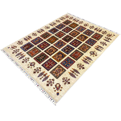 Khorjin Teppich - Creme & Mehrfarbige Quadrate, 200x154 cm - German Carpet Shop