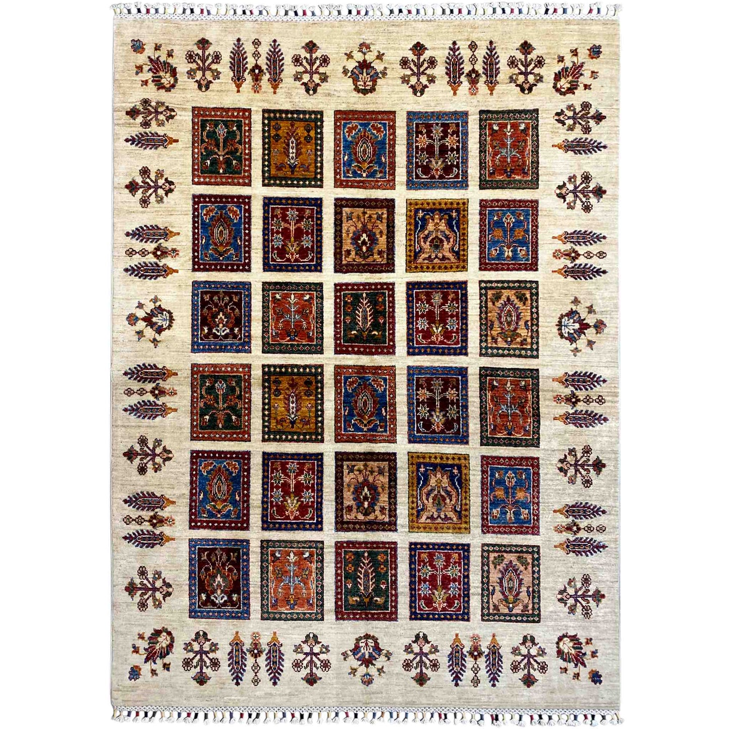Khorjin Teppich - Creme & Mehrfarbige Quadrate, 200x154 cm - German Carpet Shop