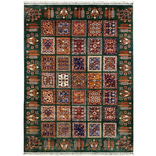 Handgeknüpfter Khorjin Teppich - Grüner Wollteppich, 212x159 cm - German Carpet Shop