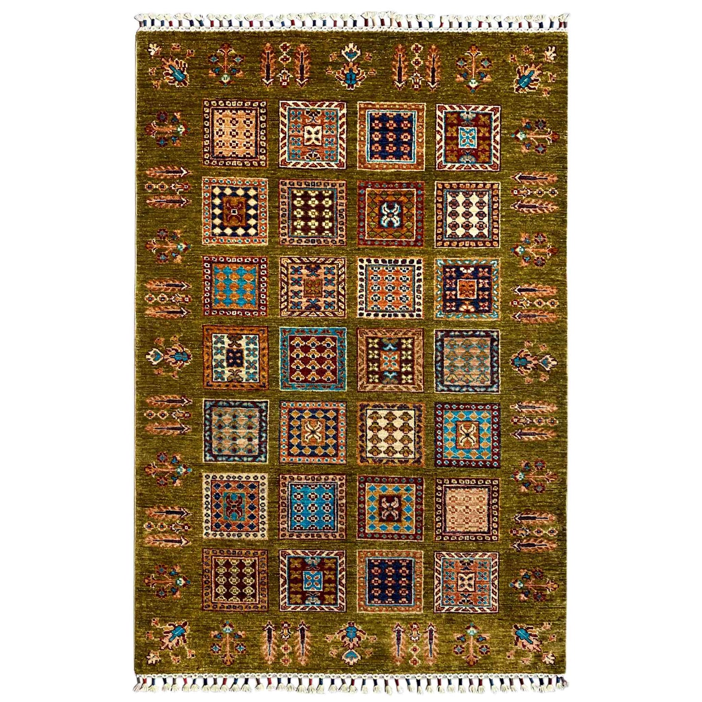 Afghanischer Khorjin Teppich, Olivgrün, 161x107 cm - German Carpet Shop