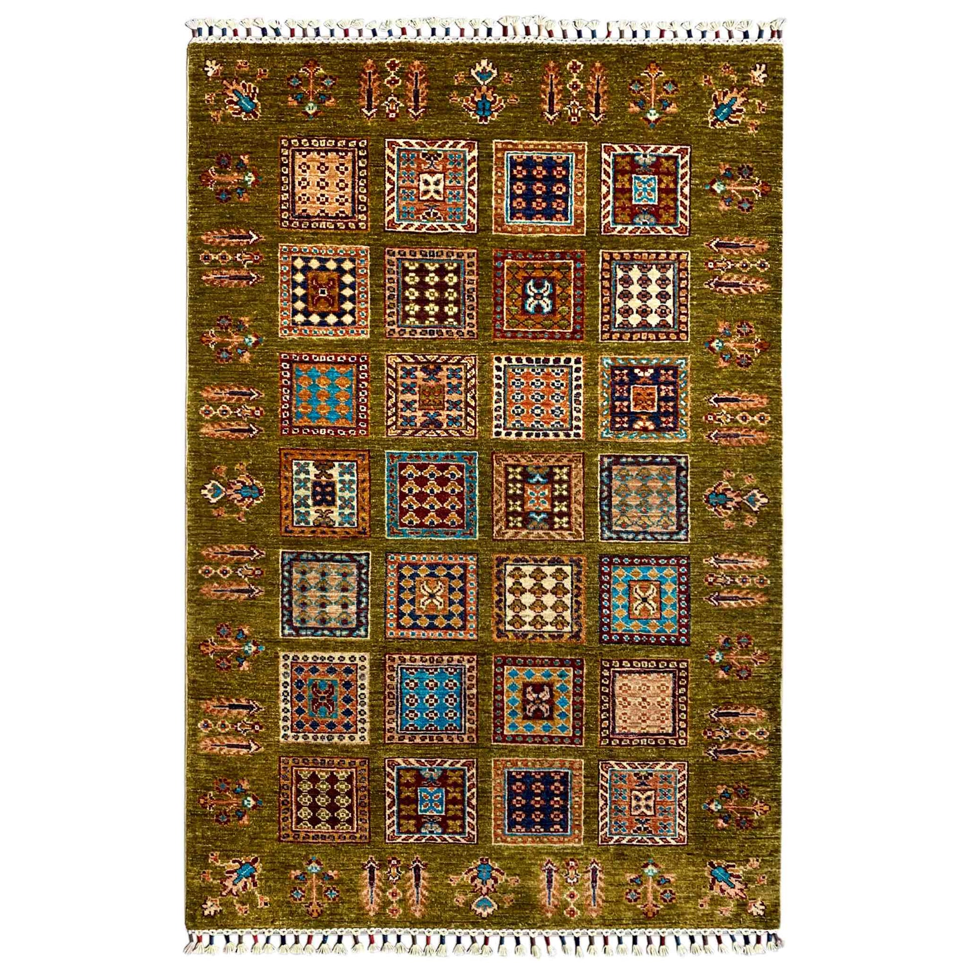 Afghanischer Khorjin Teppich, Olivgrün, 161x107 cm - German Carpet Shop
