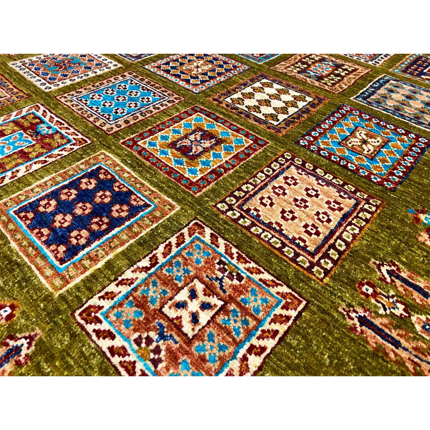 Afghanischer Khorjin Wollteppich, Olivgrün, 165x105 cm - German Carpet Shop