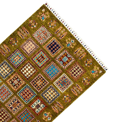 Afghanischer Khorjin Wollteppich, Olivgrün, 165x105 cm - German Carpet Shop