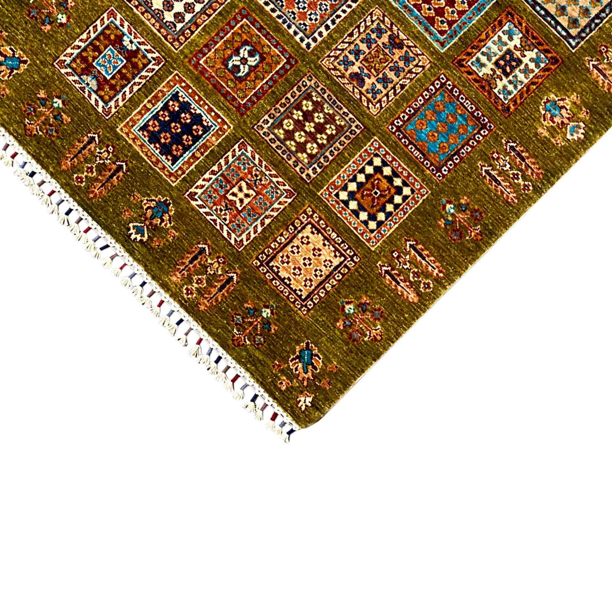 Afghanischer Khorjin Wollteppich, Olivgrün, 165x105 cm - German Carpet Shop