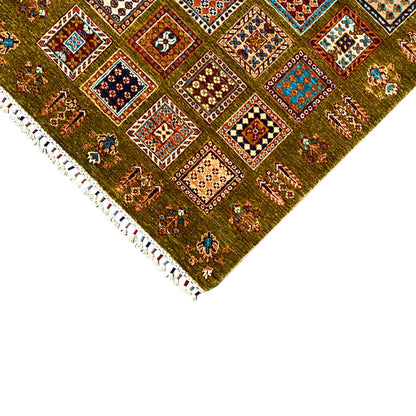 Afghanischer Khorjin Wollteppich, Olivgrün, 165x105 cm - German Carpet Shop