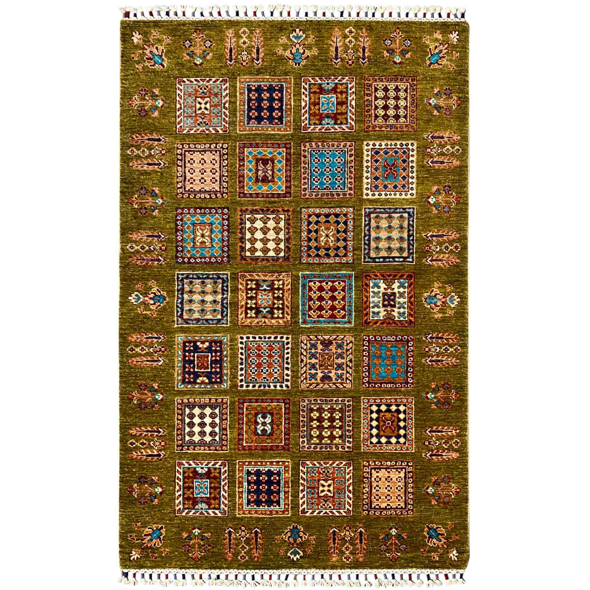 Afghanischer Khorjin Wollteppich, Olivgrün, 165x105 cm - German Carpet Shop