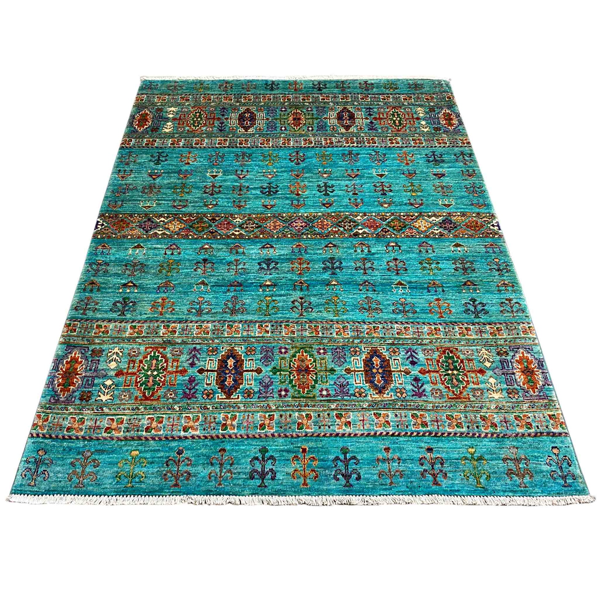 Afghan Khorjin Teppich, Teal, 201x153 cm - German Carpet Shop