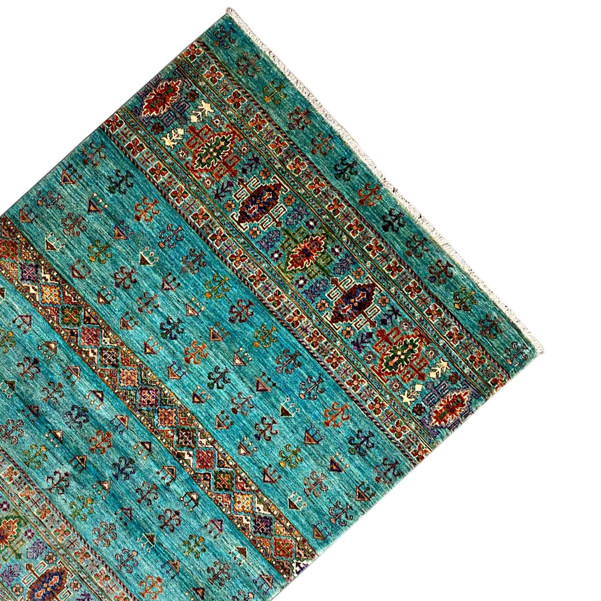 Afghan Khorjin Teppich, Teal, 201x153 cm - German Carpet Shop