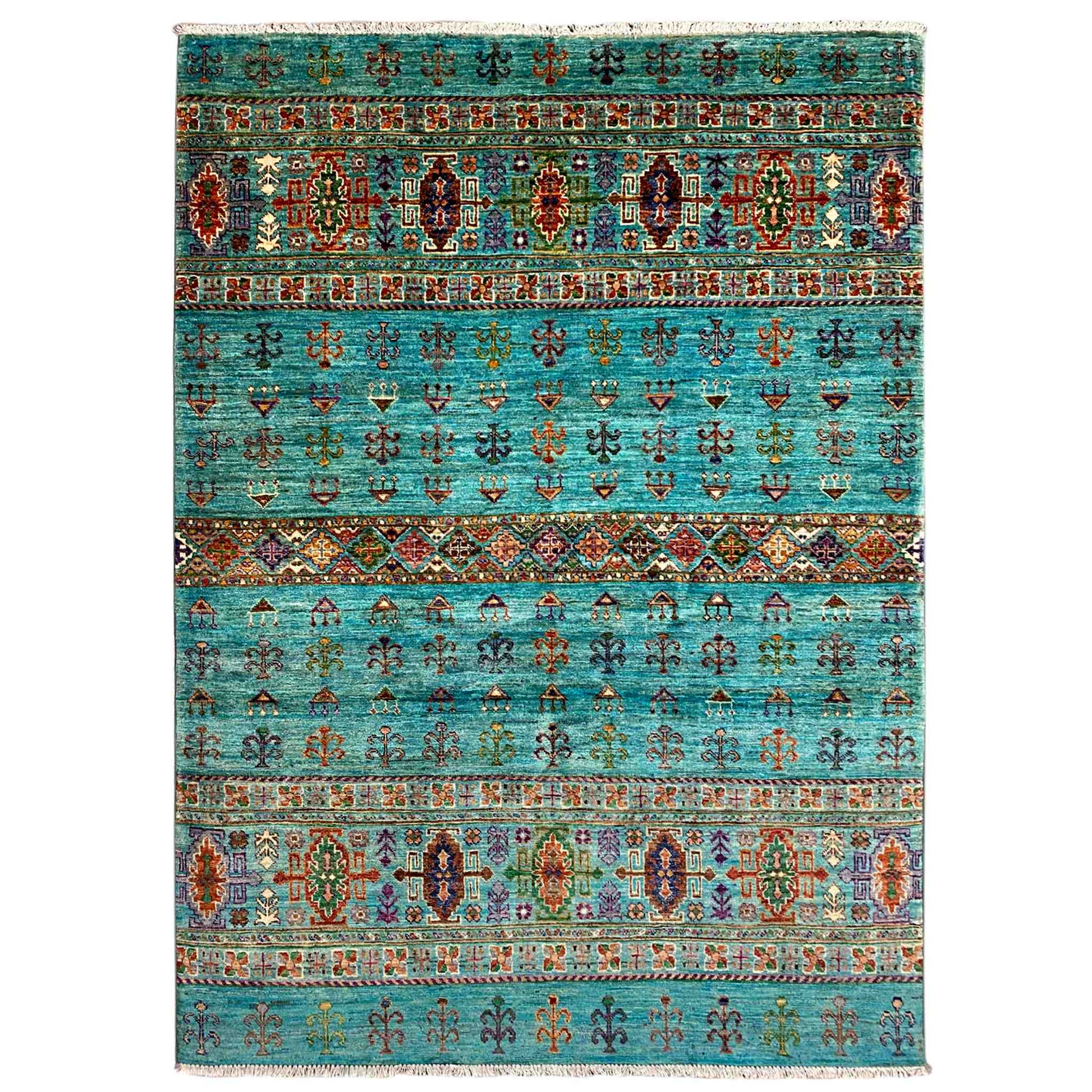 Afghan Khorjin Teppich, Teal, 201x153 cm - German Carpet Shop