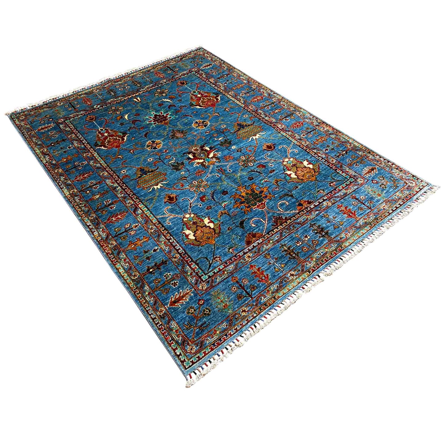 Afghan Khorjin Teppich, Blau, 202x151 cm - German Carpet Shop