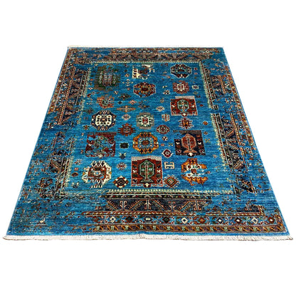 Afghan Khorjin Teppich, Blau, 199x157 cm - German Carpet Shop