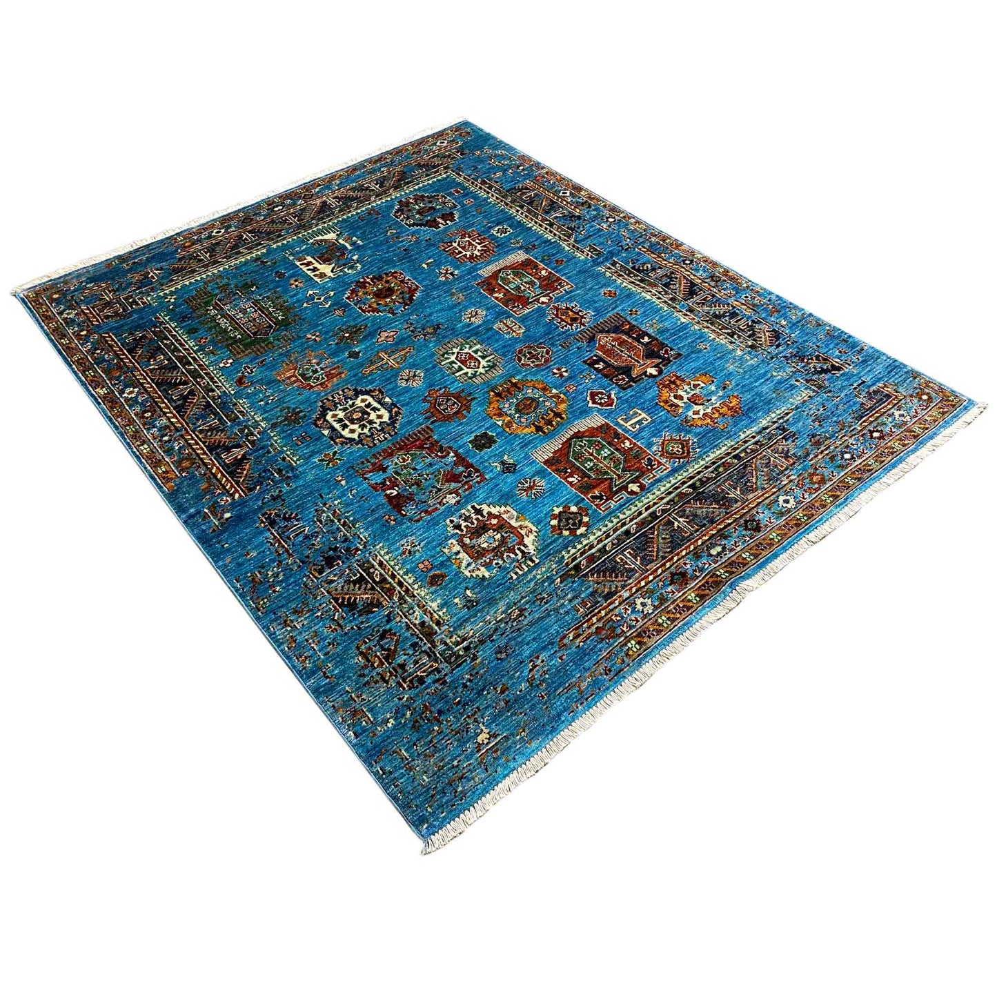 Afghan Khorjin Teppich, Blau, 199x157 cm - German Carpet Shop
