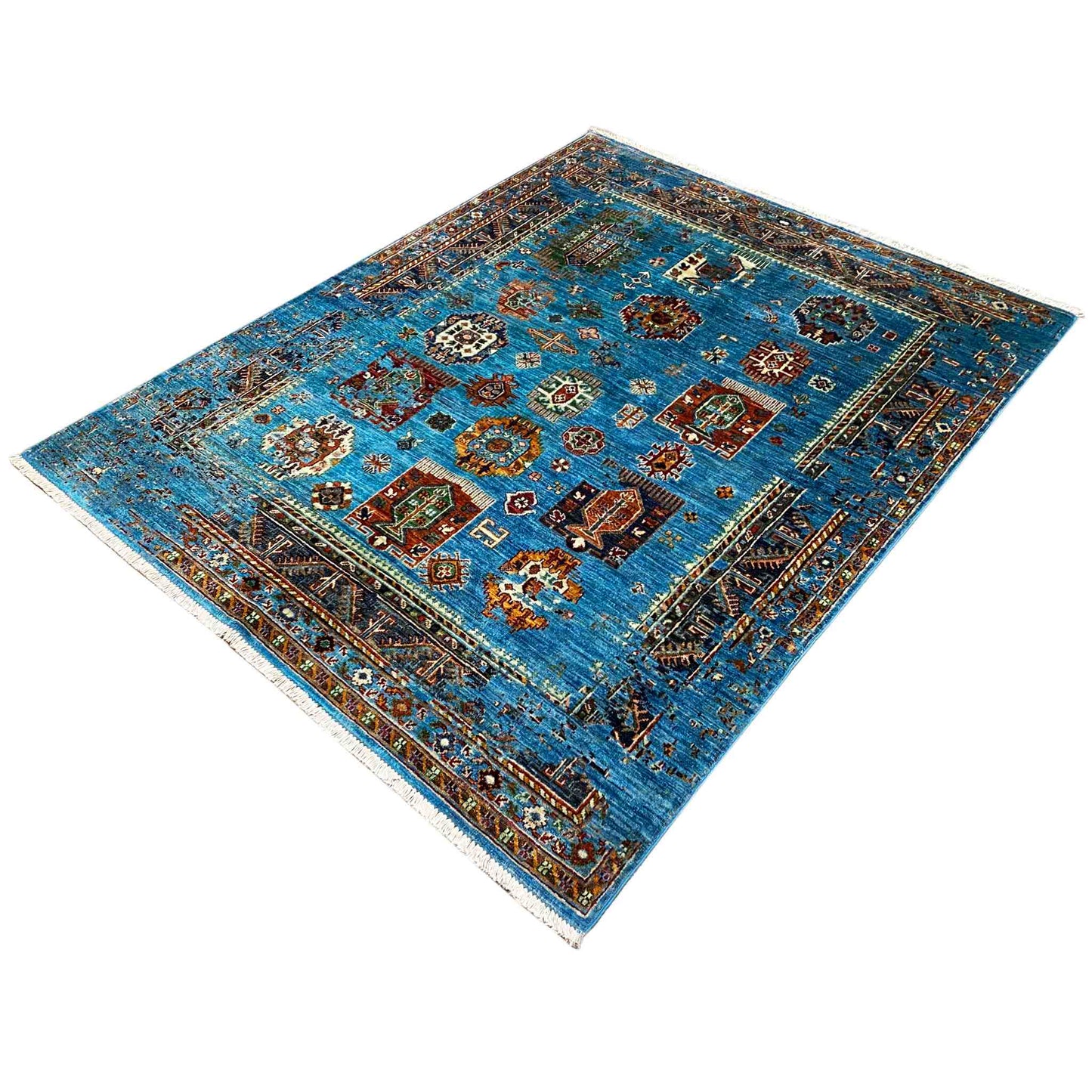 Afghan Khorjin Teppich, Blau, 199x157 cm - German Carpet Shop