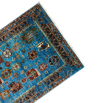 Afghan Khorjin Teppich, Blau, 199x157 cm - German Carpet Shop