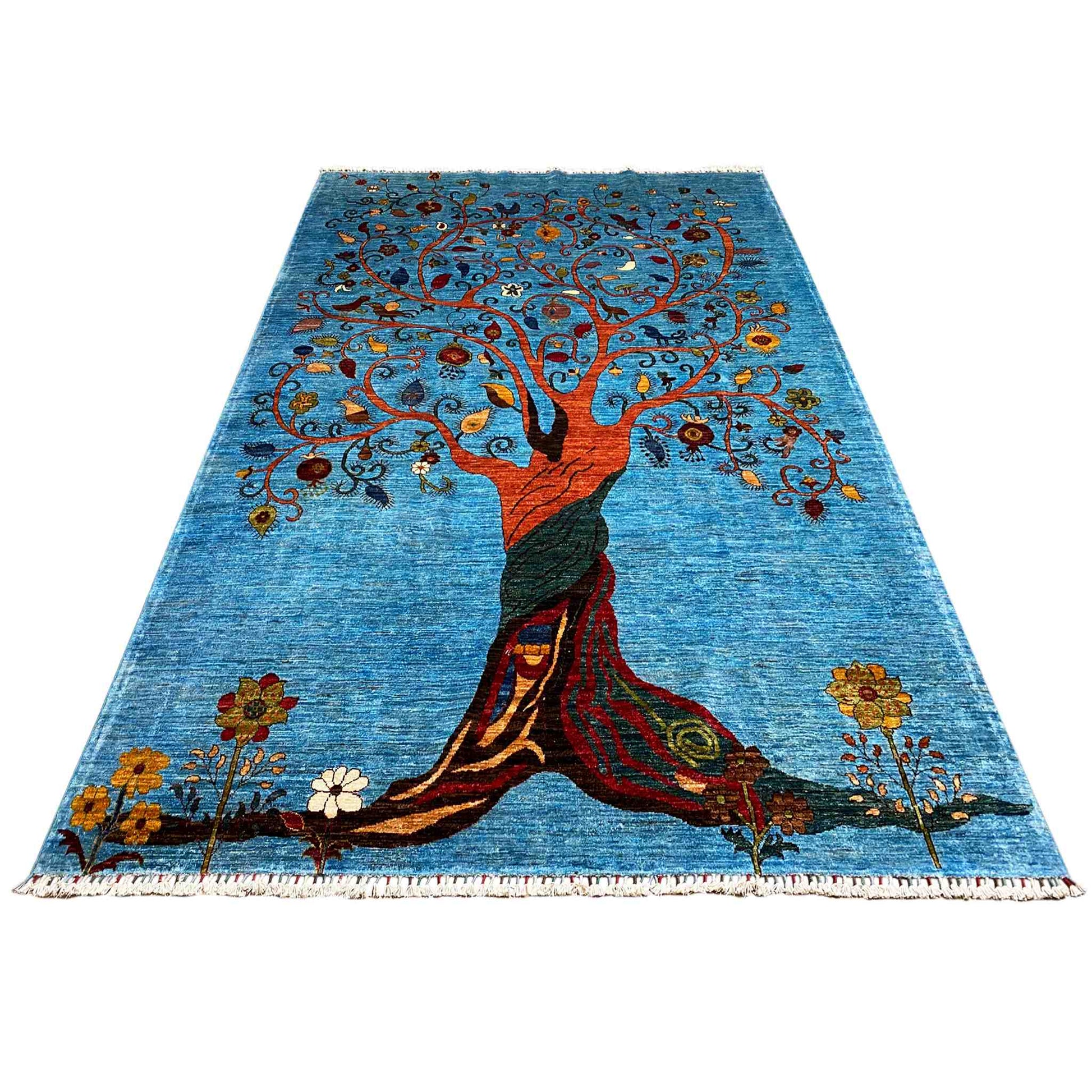 Afghan Khorjin Teppich, Blau, 298x204 cm - German Carpet Shop