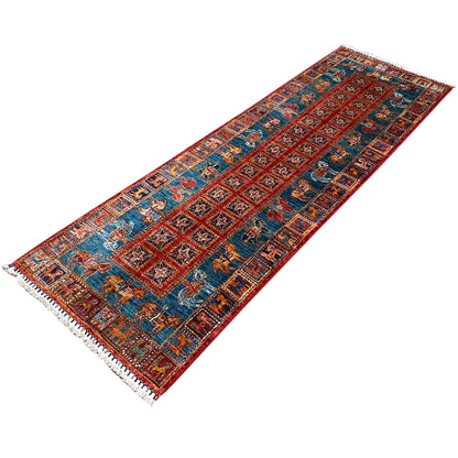 Afghan Khorjin Läufer Teppich – Blau & Rot, 256x85 cm - German Carpet Shop