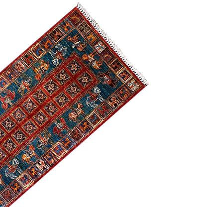 Afghan Khorjin Läufer Teppich – Blau & Rot, 256x85 cm - German Carpet Shop